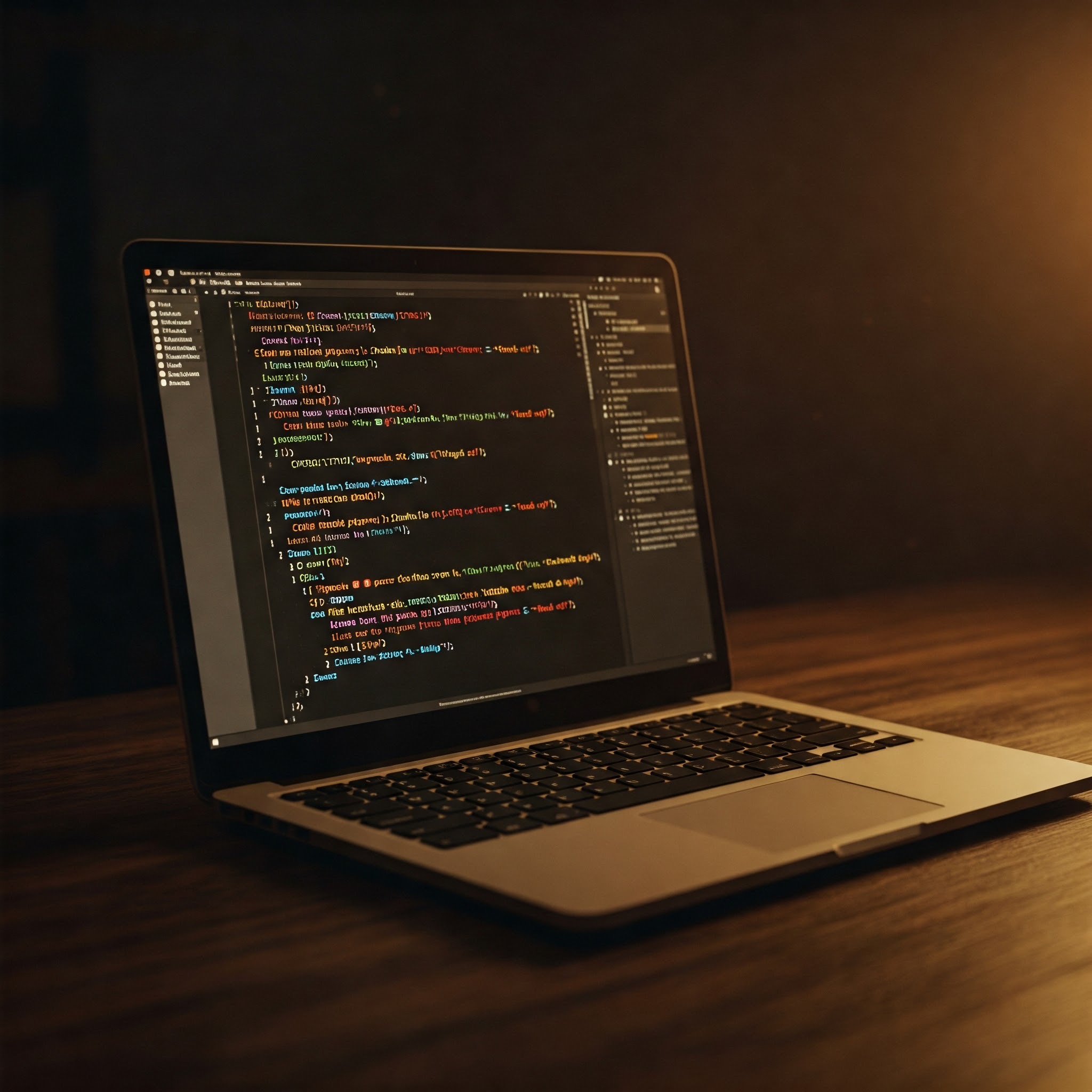 photo of Laptop Displaying Code on Wooden Desk